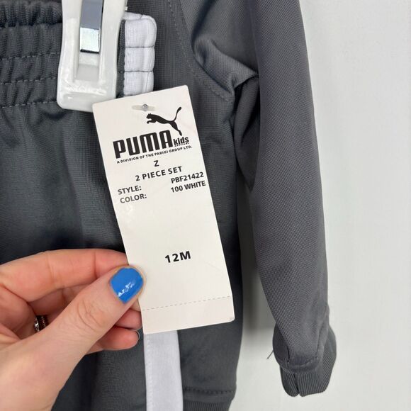 NWT Puma Gray Orange White Track Suit Baby Boy Size 12 Months 2 Piece Set - Picture 3 of 4